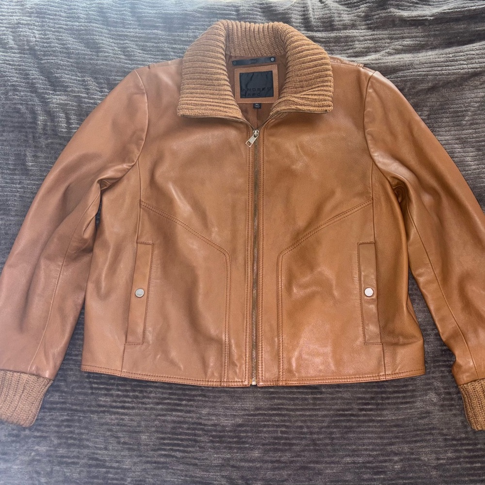 NWOT Andrew Marc Women’s Beatrix Knit Leather Jacket